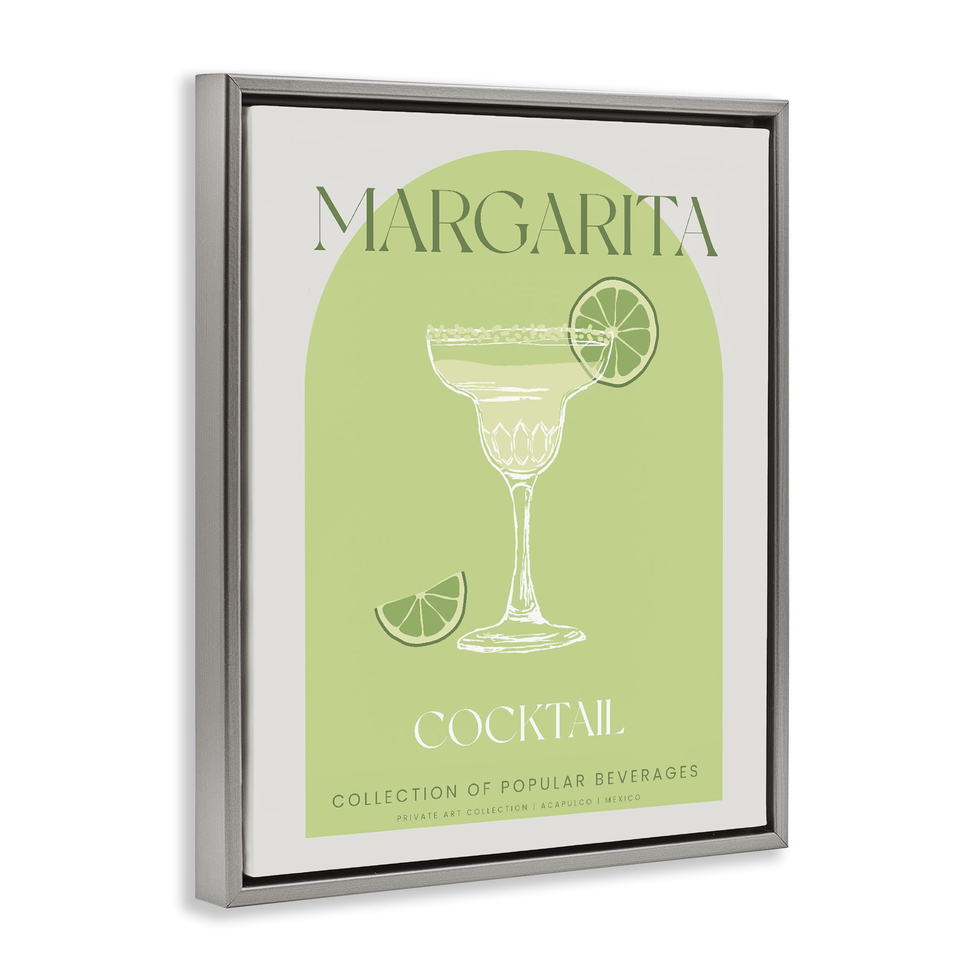 Stylish Retro Margarita Gray Framed Floater Canvas Wall Art, design by Lil' Rue