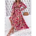 thumbnail image 5 of Womens Casual Boho Deep V Neck Long Sleeve Long Dress Pink M, 5 of 7