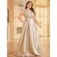 thumbnail image 5 of AURA Plus Size Evening Dress Long Sleeve V Neck Slim Fit Fishtail Formal Maxi Gown Spandex Color Block Women 0XL 4XL, 5 of 7