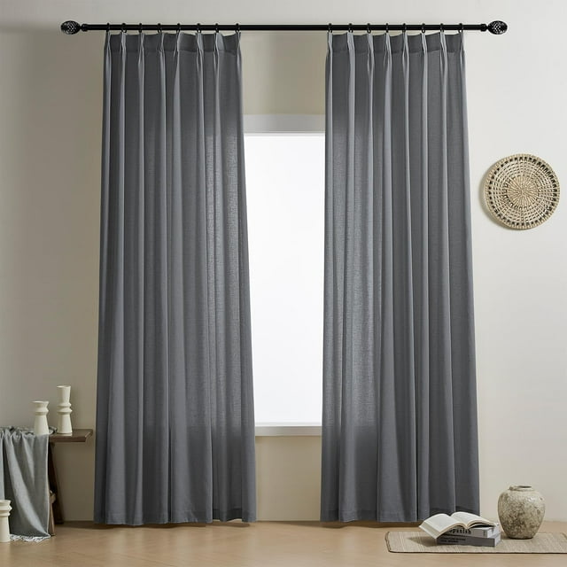 EcoNesxp Gray Linen Curtains 95" Length 2 Piece Set Dark Gray Light Filtering Country Modern Neutral Living Room Back Pull Pinch Pleat Curtains 95" Length Inch Length 2 Piece Set