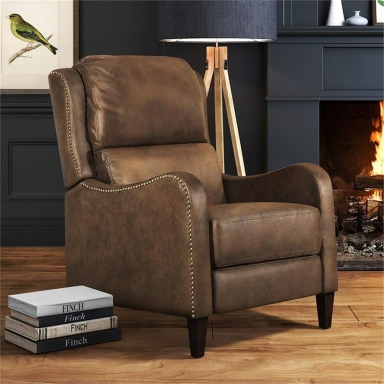 Tommy Hilfiger Eddington Modern Recliner Chair Brown Faux Leather