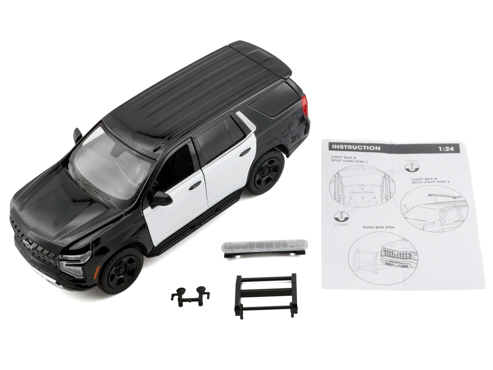 2025 Chevrolet Tahoe PPV Black & White "Custom Builder's Kit" 1/24 Diecast Model Car by Motormax