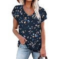 thumbnail image 2 of Wycnly Womens Tops Loose Fit Comfy Breathable Petal Sleeve Vintage Tshirts Summer Casual Floral Print V-Neck Short Sleeve Blouse Light Blue s, 2 of 4