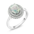 thumbnail image 2 of Gem Stone King 925 Sterling Silver Oval White Simulated Opal Halo Engagement Ring for Women (2.20 Cttw, Gemstone October Birthstone, Oval Cabochon 8X6MM, Size 6), 2 of 4