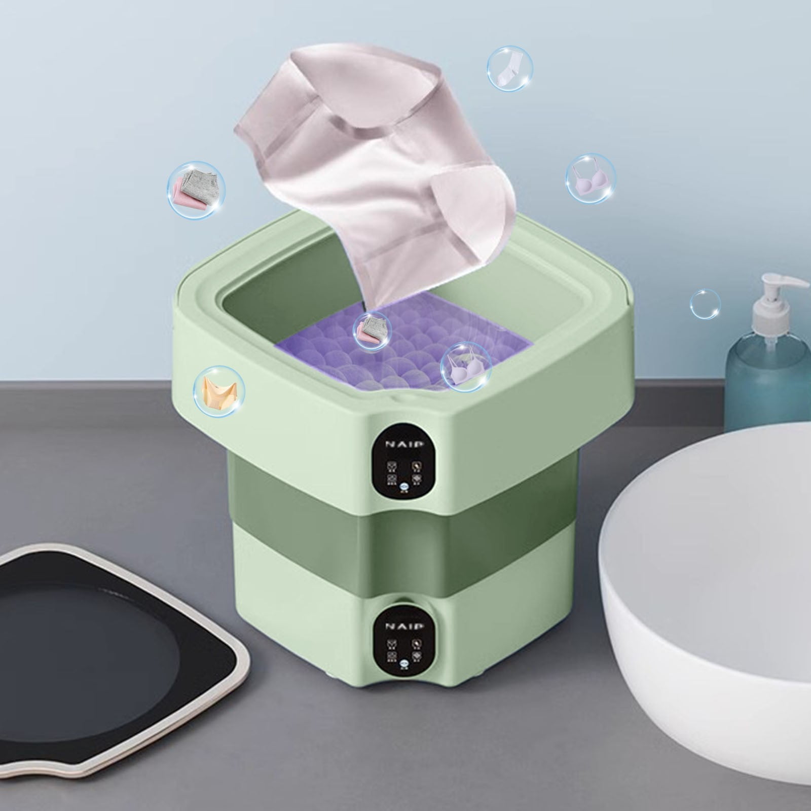 Bpyeka Machine Wash Small Washing Machine Portable Home Folding Underwear Underwear Washing and Stripping Integrated Lazy,Washing Machine,Home Essentials