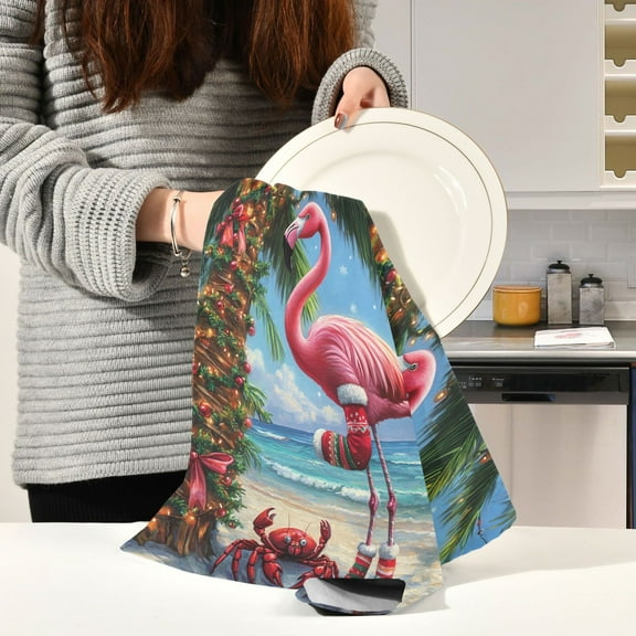 BZSMCE Kitchen Towels Creative Chrismas Flamingo Pattern Durable Kitchen Towel