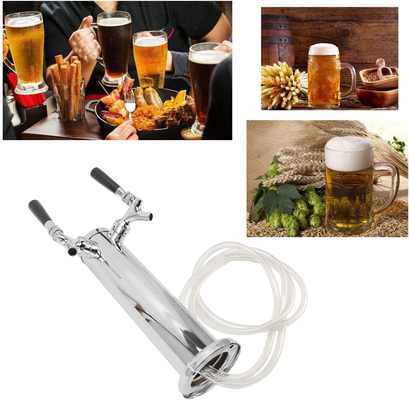 Draft Beer Kegerator Tower Stainless Steel Double Beer Tap Faucet for Home Bar Beer Brewing Kegs