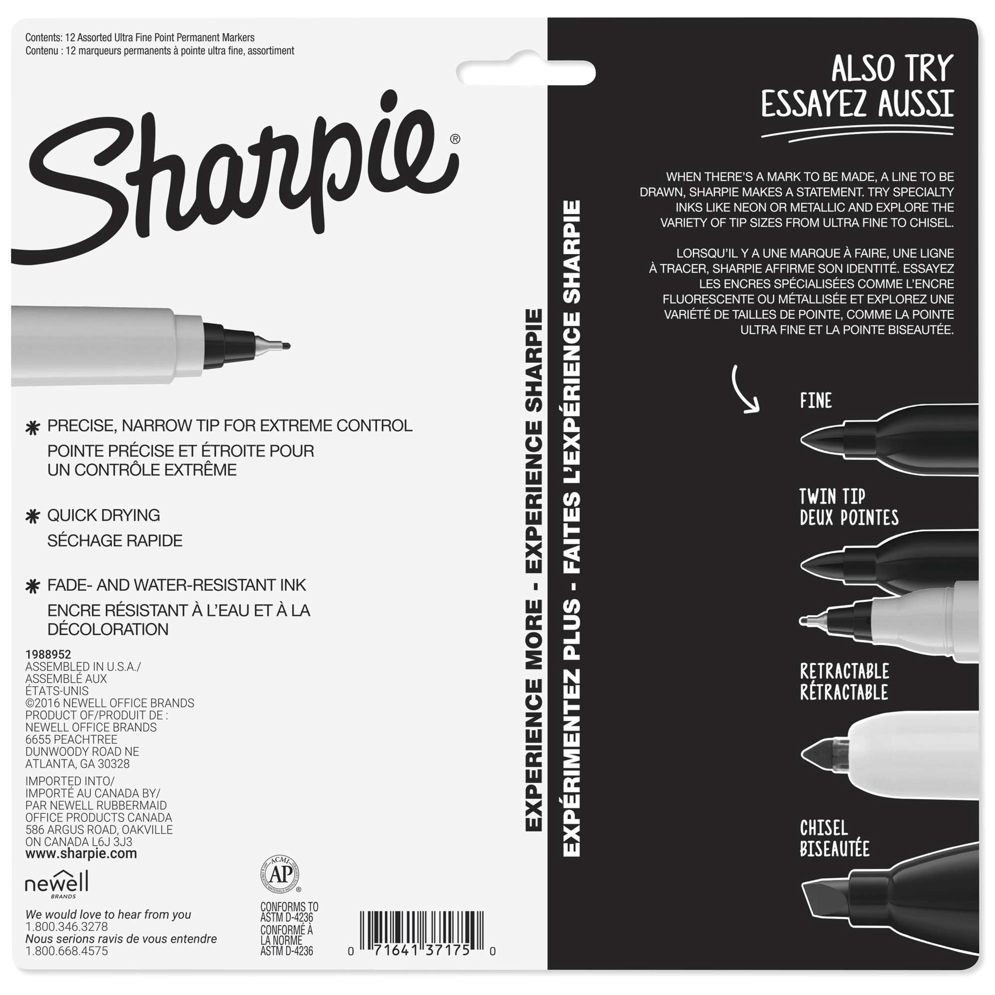 Sharpie Permanent Markers, Ultra Fine Point, Assorted Colors, 12 Count