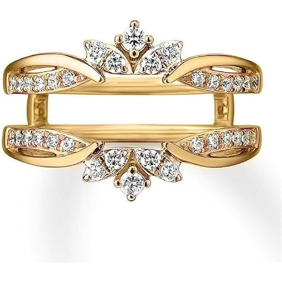 Divine Creation 2.18 Ct Round Cut White Diamond Wedding Engagement Enhancer Guard Wrap Ring 14K Yellow Gold Finish 925 Sterling Silver For Women's -4.5