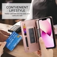 thumbnail image 7 of Allytechgroup Wallet Case for Apple iPhone 13, 9 Cards Holder + Zipper Pocket + Hand Wrist Shockproof Stand Flip Cover RFID Blocking Phone Case for Women Men, Pink, 7 of 7
