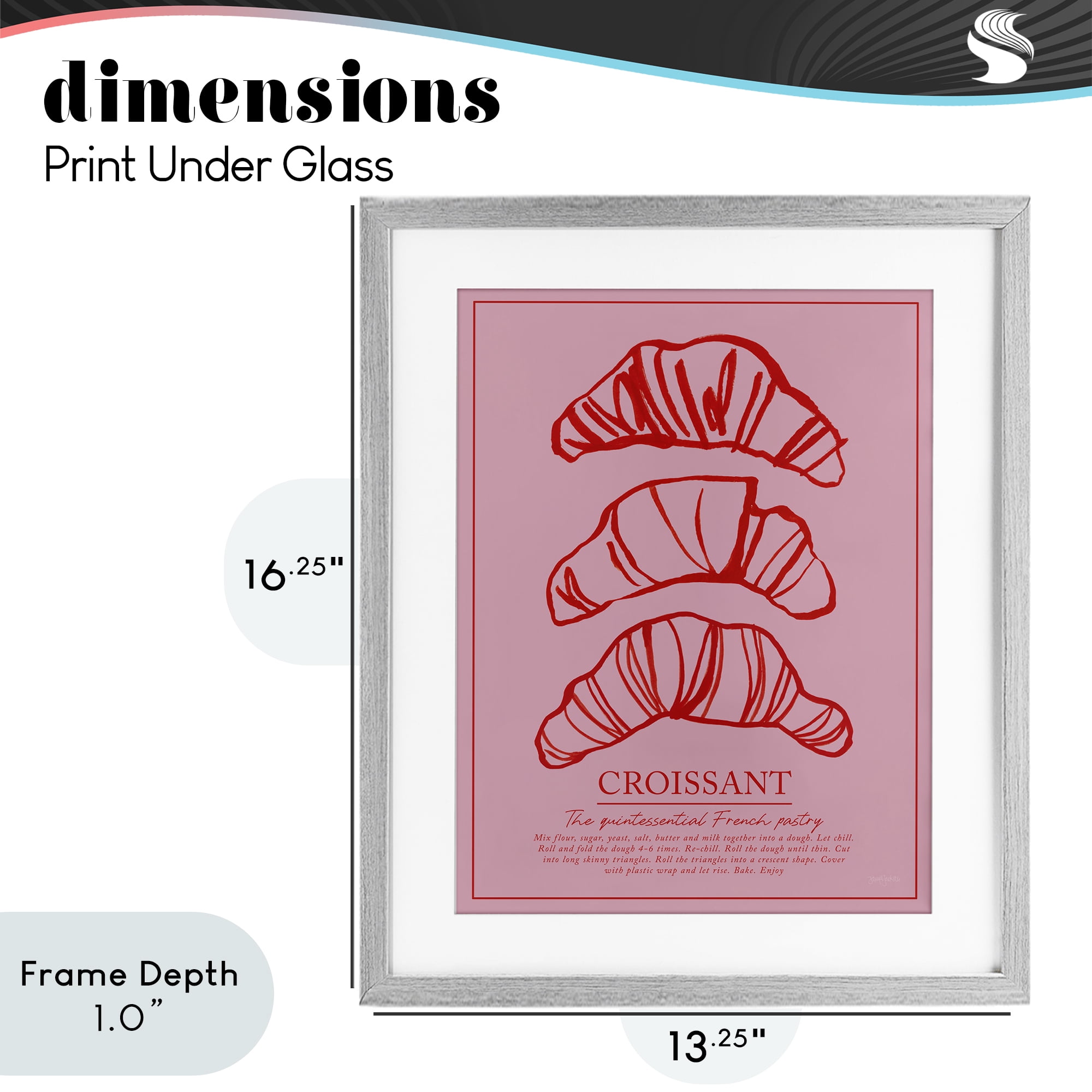 Stupell Industries Croissant Breakfast Pastry Gray Framed Print Under Glass, design by Jenaya Jackson