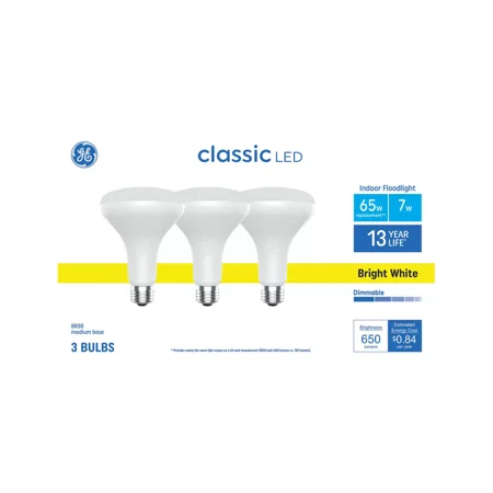 GE Classic LED BR30 Indoor Flood Light Bulbs 85W Replacement 12W Soft White Dimmable Medium Base 3-Pack