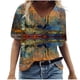 thumbnail image 2 of ICHUANYI Clearance Women's Fashion Casual Plus Size Scenic Flowers Printing V-Neck T-Shirt Tops(Orange, XL) ICHUANYI WER2023081011146, 2 of 5