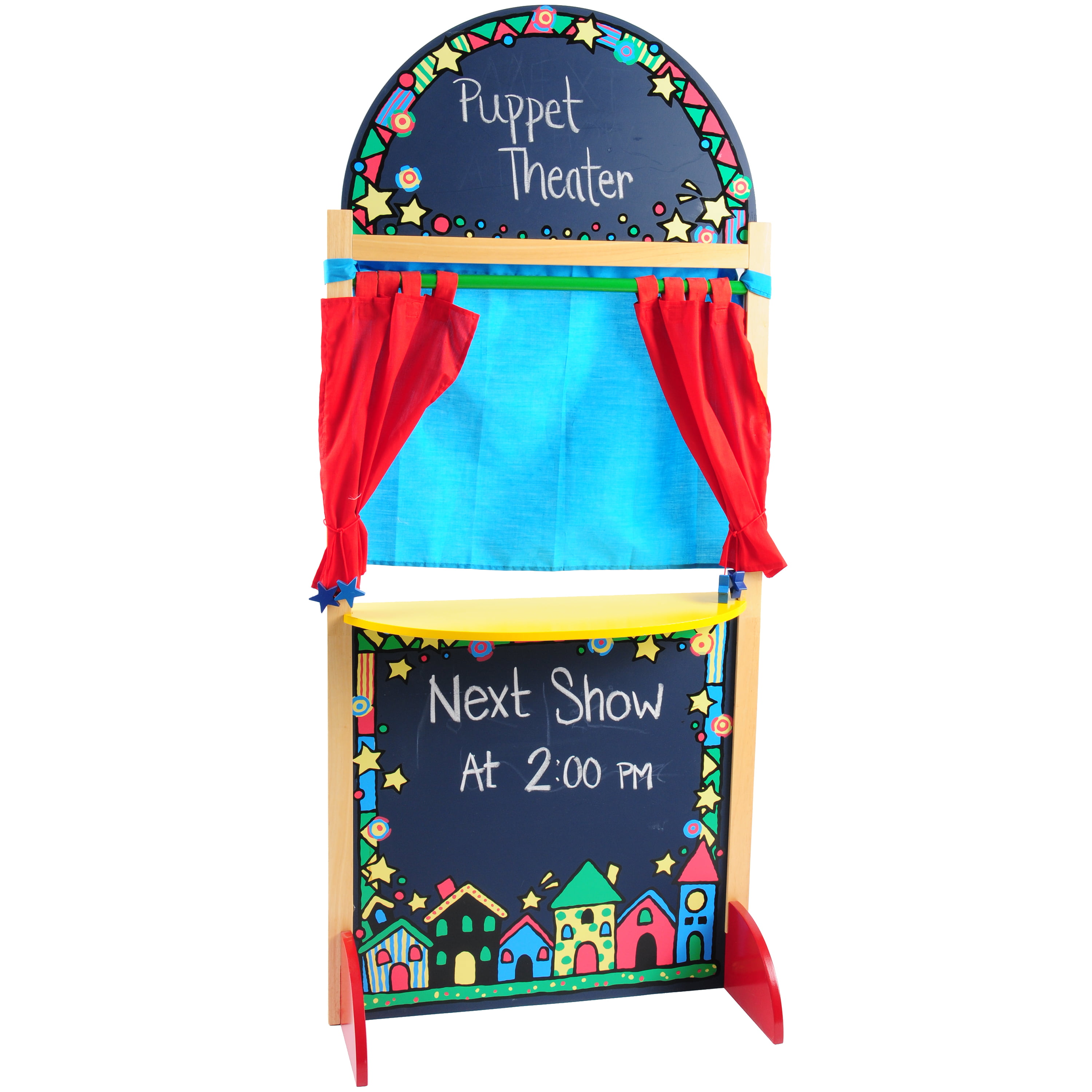 Wooden Puppet Theater Stage Kids Educational Show Hand Pretend Play Puppeteer US 