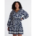 thumbnail image 2 of Time and Tru Women's and Women’s Plus Tie Neck Mini Peasant Dress, Sizes XS – 4X, 2 of 6