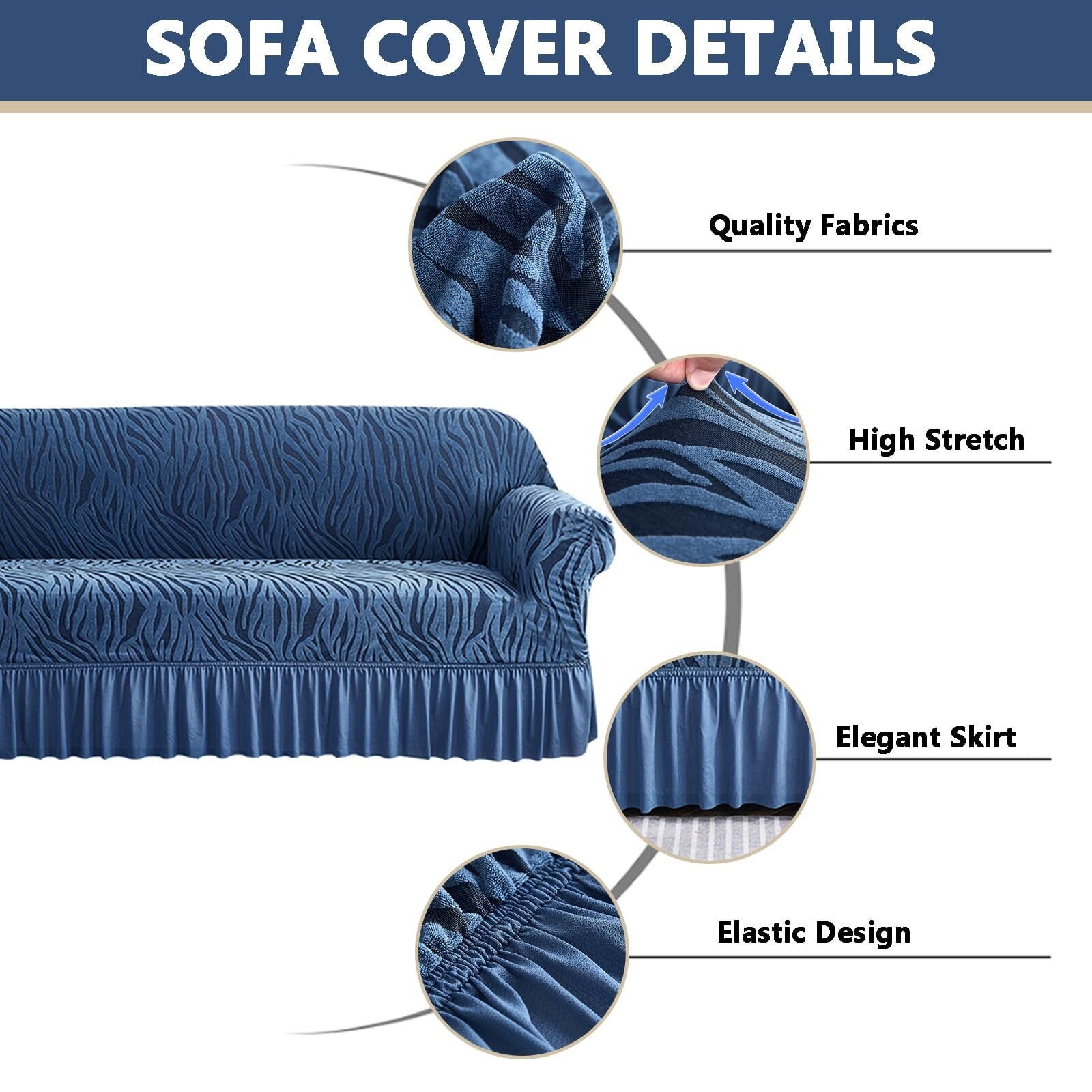 BH-JJSMGS 1 Piece Polyester Couch Cover Universal High Stretch Durable Sofa Cover Machine Washable Furniture Protector with Skirt for Living Room