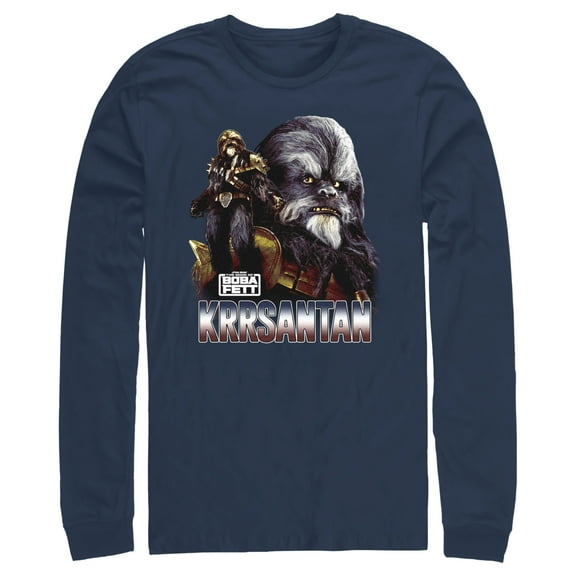 Men's Star Wars: The Book of Boba Fett Krrsantan the Wookiee The Twins Protector Long Sleeve Shirt Navy Blue 2X Large