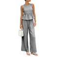 thumbnail image 5 of vigerkar Womens 2 Outfits Sets Gingham Plaid Sleeveless Ruffle Tank Tops Wide Leg Pants Summer Matching Lounge Sets (Black, XL), 5 of 9