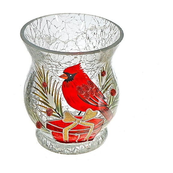 Maison Concepts Candle Holders, Decorative Accents, Safe Candle Use, Stylish Design, Glass, Multi Crackled Glass Candle Holder (Cardinal On Giftbox), Dimensions: 3.1L X 3.1W X 3.5H