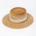 thumbnail image 1 of Sombrero de paja hecho a mano para mujer, nuevo estilo, Riviera francesa, vacaciones en la playa, tejido calado, gorra con protección solar superior plana, talla grande, 1 of 5