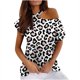 thumbnail image 2 of Fiudx Ofertas Flash Del Día Solo En Línea Mujer Verano Cuello Redondo Manga Corta Estampado Sin Tirantes Camiseta Tops Blusas, 2 of 5