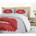 thumbnail image 5 of Ambesonne Feminine Duvet Cover Sets, Retro Effect Lips Design, 2-King, Grey and Red, 5 of 7