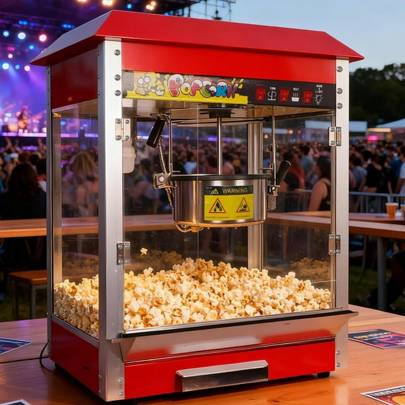 Commercial Popcorn Machine, 1300W, Large Popcorn Machine with Warming Deck, Rapid-Cooking Snack Maker for Restaurant Catering & Buffets