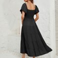 thumbnail image 5 of TMOYZQ Dresses for Women 2025 Summer Square Neck Short Puff Sleeve Casual Smocked Flowy A Line Tiered Split Midi Dress, 5 of 8