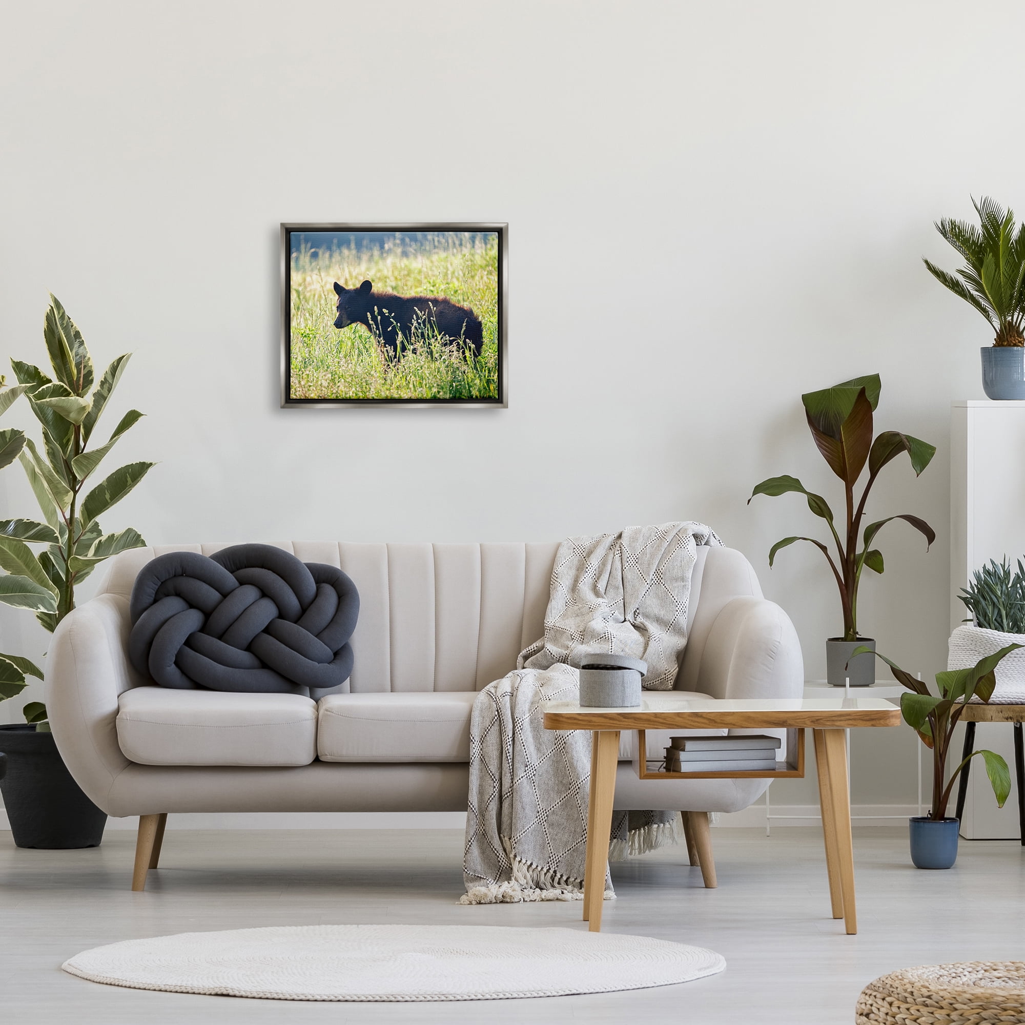 Stupell Baby Bear Tall Grassland Landscape Photography Gray Floater Framed Art Print Wall Art