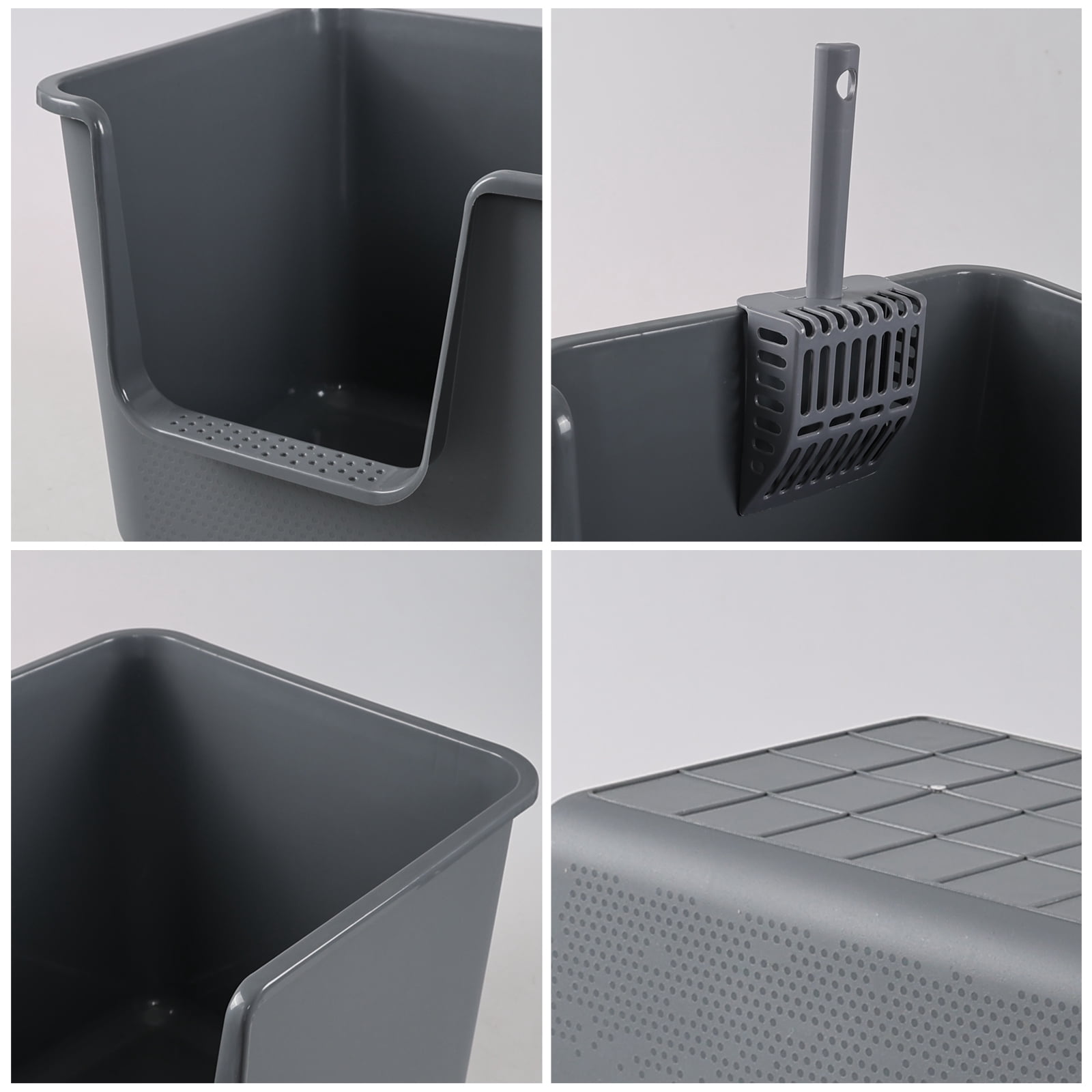 Lesbin 4-Pack Open Top Large Cat Litter Box with High Sided, 12.8" Heigh Anti-Splashing Kitty Litter Box with Scoop, Gray