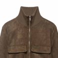 thumbnail image 4 of WLOMHUW Womens Cropped Jakcets Suede Bomber Jacket with Stand Collar Zip Up Short Coat with Pockets, 4 of 5