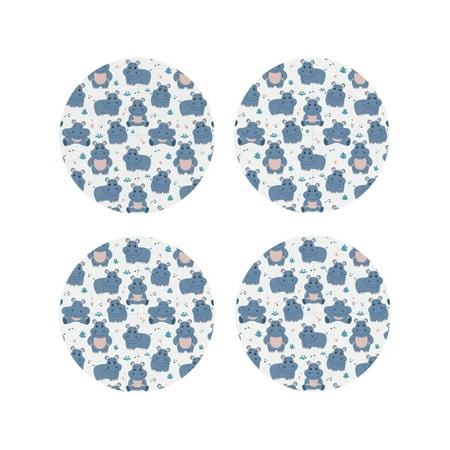 

Lukts Cute Hippos Print Leather Drinks Coasters Set of 4 Suitable or Drinks Furniture Protection and Easy Clean up-Round Shape