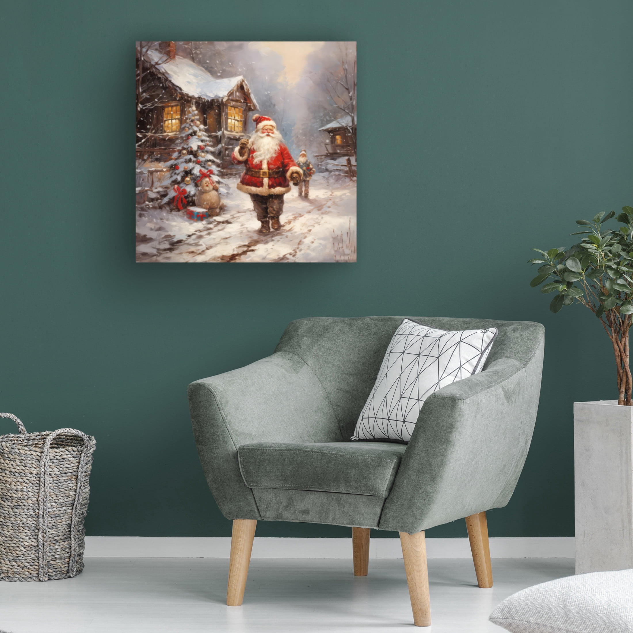 Canvas Wall Art - The Golden Valley 'Jolly Santa 2' Wall Art for Living Room, Bedroom, or Office Décor by Trademark Fine Art - 35 x 35 Inches