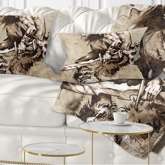 Designart Warrior Fighting Tattoo Art - Abstract Portrait Throw Pillow - 12x20