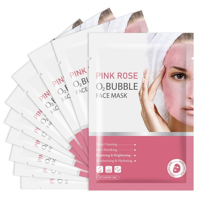 Mascarilla facial de burbujas IREV, paquete de 10 burbujas de O2 con forma de rosa rosa