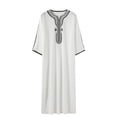 thumbnail image 6 of Yaoyar Men's Muslim Clothes V-Neck Short Sleeve Plus Size Thobe Kaftan Loose Casual Solid Color Breathable Soft Thobe, 6 of 7