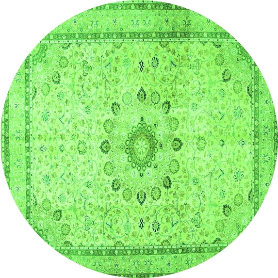 Ahgly Company Indoor Round Medallion Green Traditional Area Rugs, 5' Round