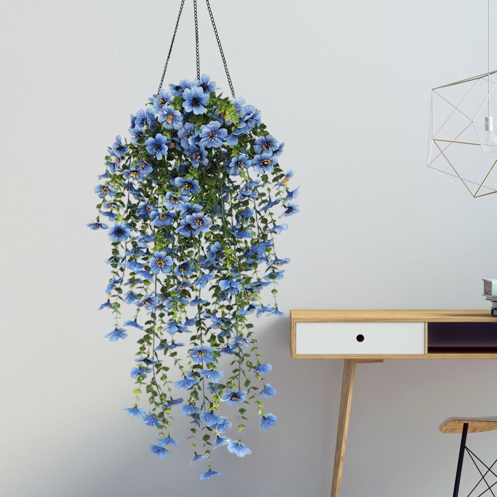 Kbndieu 2PCS Artificial Fake Hanging Flowers Plants Violet Flower for Outdoors, Faux Silk Spring Summer Flower for Garden Porch Patio Balcony Yard Wedding Decor