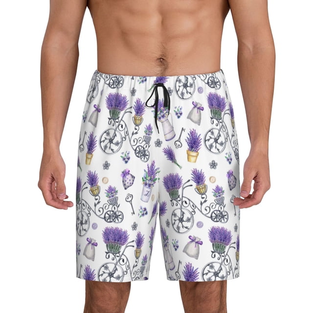 Fotbe Lavender Bicycle Pantalones Cortos de Pijama para Hombre, Ropa de Dormir, Pantalones de Pijama Cortos para Hombre-Medium