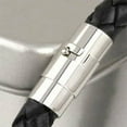 thumbnail image 2 of Unisex Women Men Braided Leather Steel Magnetic Clasp Bracelet Handmade - Dark Brown, 2 of 3