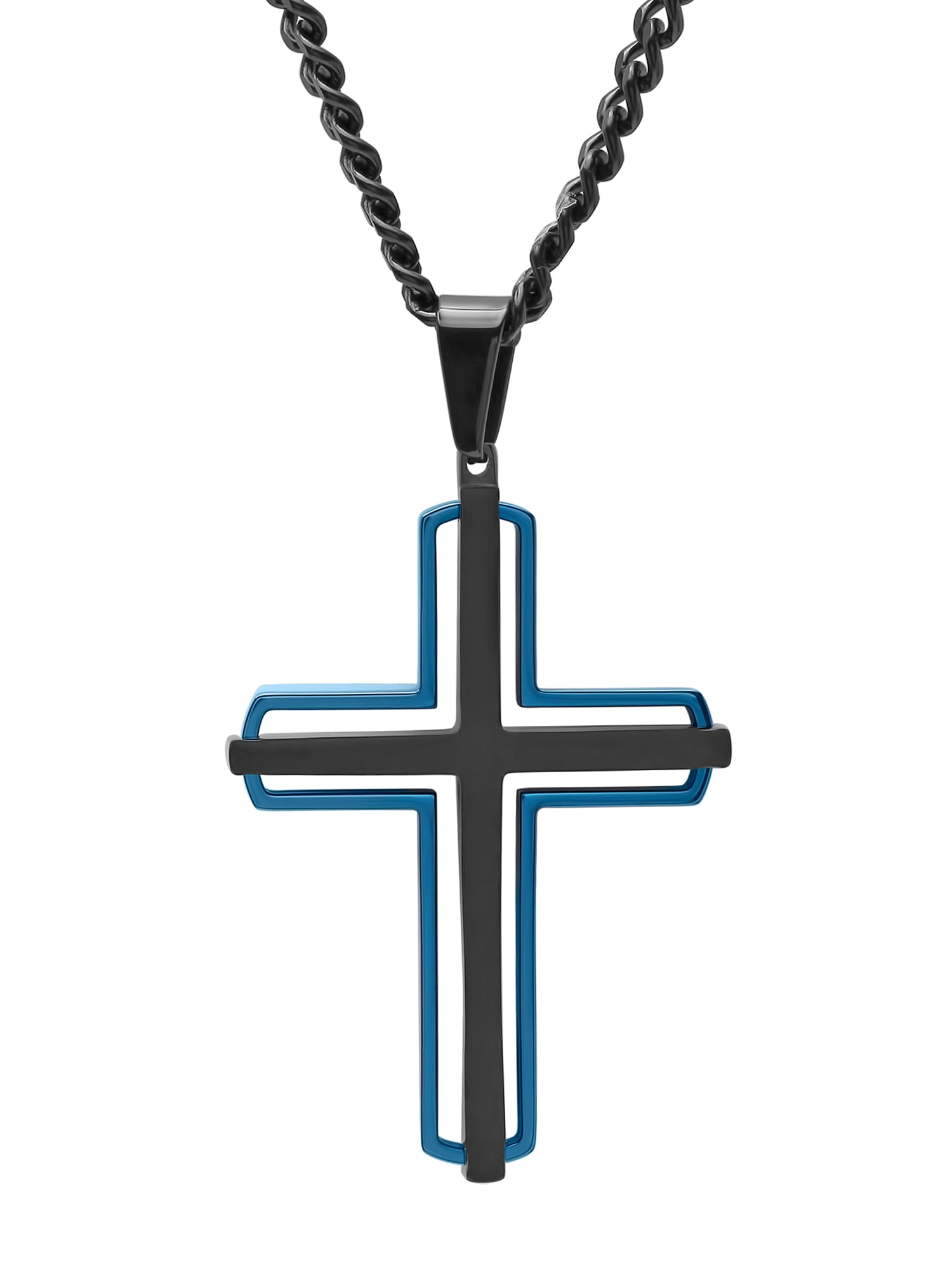 ANAZOZ Stainless Steel Silver Blue Mens Womens Pendant Necklace Cross 18-26 Link 