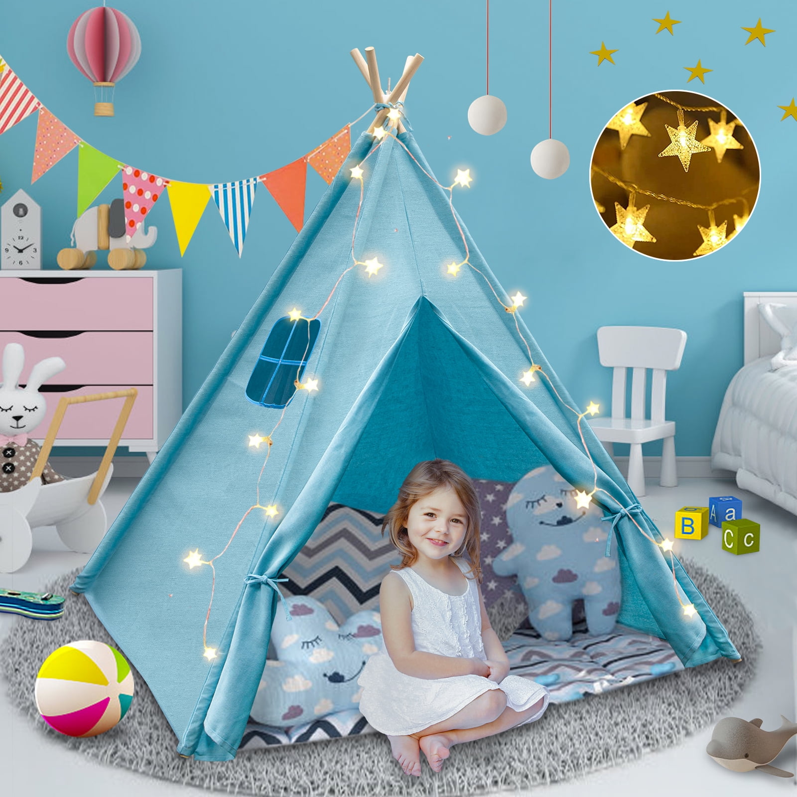 WISAIRT Kids Tent, Kids Play Tent with Star Lights and Bunting