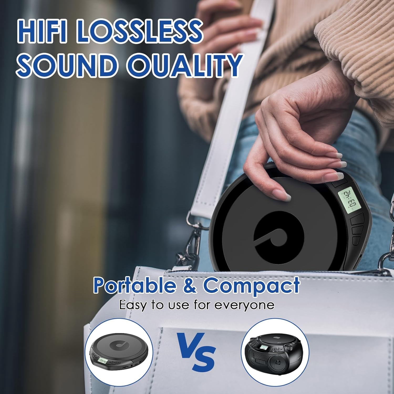 Gueray CD Players Portable CD Walkman: with Earphones Portable CD Player for Car with Anti-Skip Shockproof Personal CD Player with LCD Display