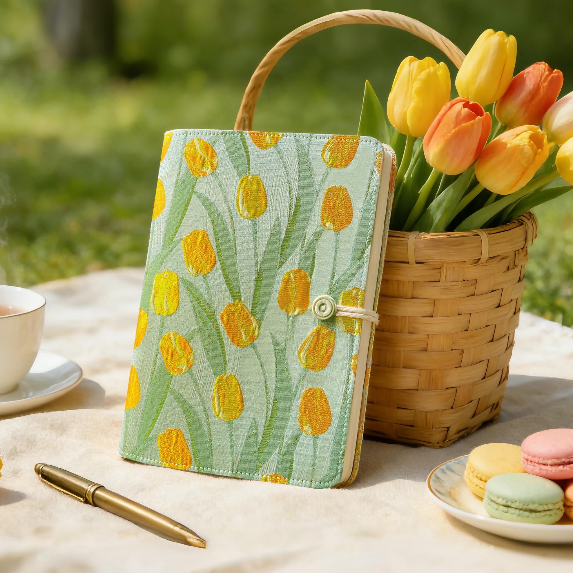 ipoul A5 Binder 6 Ring, Refillable Notebook, A5, 6"x8" , Blank Paper, Sketchbook, Travel Journal for Women, Binder Planner, Tulip Flowers