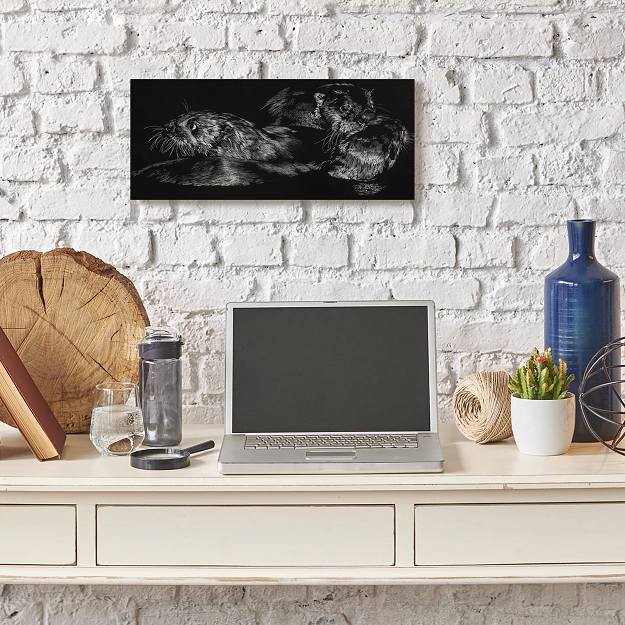 Stupell Industries Otter Pair Minimal Photograph Black and White Canvas Wall Art, 10 x 24, Design by Julie T. Chapman