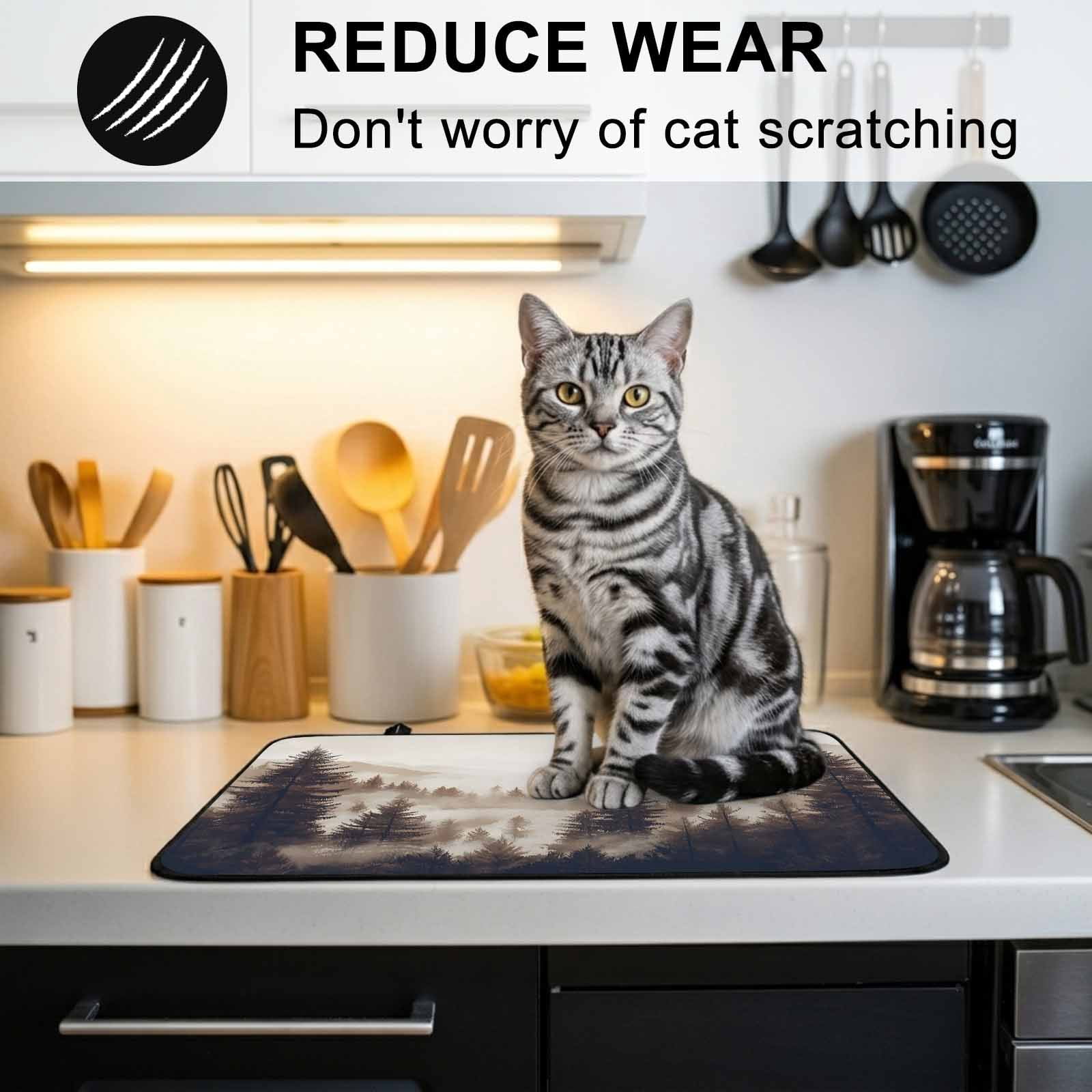 Black Forest Stove Top Cover for Electric Stove, Heat-proof & Non Slip Glass Top Stove Cover Protector, Silhouettes Foggy Grey Pine Tree Cabin Kitchen Flat Cooktop Rubber Mat 24x21 Inches