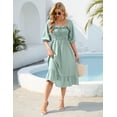 thumbnail image 4 of OYang Women's Short Sleeve Ruffle A-Line Dress, Casual Square Neck Puff Sleeves Dress for Ladies, 4 of 7