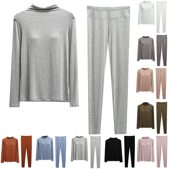 NJDVHB Économies d'Automne et d'Hiver! Ensemble de Détente pour Femmes, Tenues de Nuit pour Dames, Pyjamas Rembourrés à Demi-Col Roulé avec Coupes Manches Longues et Pantalon, Gris, P