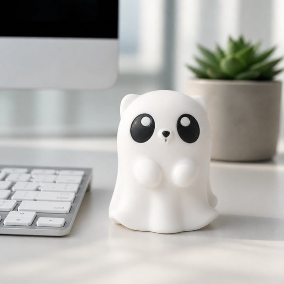 Homellea Cute Halloween Ghost Figurine, White Resin Mini Ghost Statue with Pink Horn Accent for Tabletop, Shelf, Mantel, Desk, Office, Bedroom, Party and Spooky Home Decor