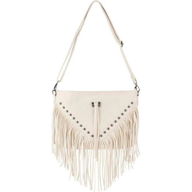 LHSHID Women Tassel Faux Leather Cross Body Shoulder Bag Boho Hobo Bag